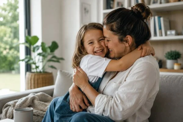 happy child with parent after parenting plans South Glamorgan
